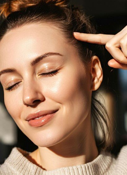 close-up of a shiny T-zone on oily skin